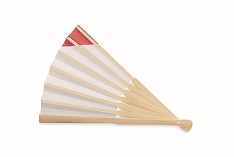 Skládací vějíř, bambus, papír, design vlajky Dánska