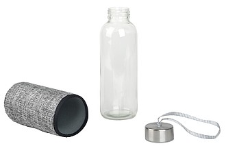 Skleněná láhev na pití, 450ml, s šedým jutovým obalem