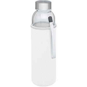 Skleněná láhev na pití, 500ml, s neoprenovým obalem, bílá - reklamní předměty