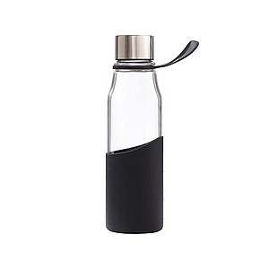 Skleněná láhev na pití 550ml s rukávem, černá - reklamní předměty