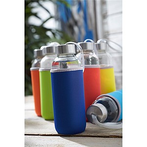 Skleněná láhev na pití s neoprenovým obalem, 450ml, královská modrá