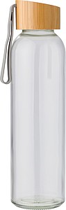 Skleněná láhev na vodu s bambusovým uzávěrem, objem 600ml, transparentní - reklamní předměty