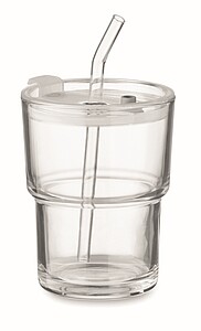 Skleněný kelímek s brčkem 400ml, transparentní - reklamní hrnky