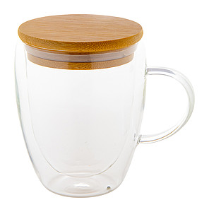Skleněný termohrnek s bambusovým víčkem, 350ml - reklamní hrnky
