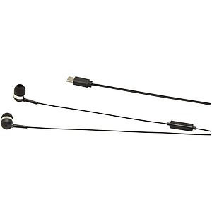 Sluchátka přes hlavu s kabelem typu C s úložným boxem z recyklovaného plastu, černá