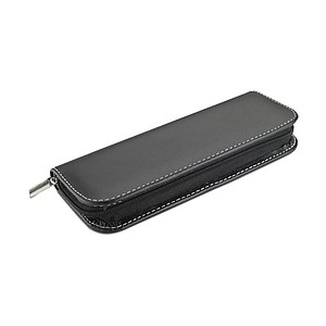 Souprava kuličkového pera a rolleru v PU pouzdře na zip, černá - propisky s potiskem
