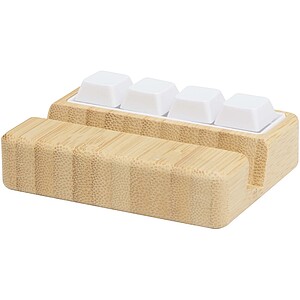 Stojan na telefon a antistresová hračka z recyklovaného plastu s bambusovými detaily, hnědá