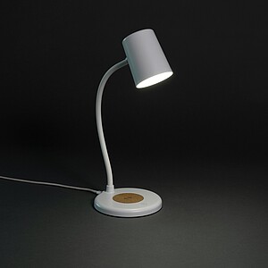 Stolní lampa Zenara s 15W bezdr. nabíjením z RCS plastu, bílá
