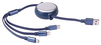 Svinovací nabíjecí kabel se 3 koncovkami, modrý - reklamní předměty
