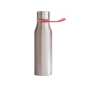 Termo láhev na pití, 450ml, stříbrná s červeným poutkem
