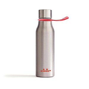 Termo láhev na pití, 450ml, stříbrná s červeným poutkem