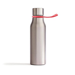 Termo láhev na pití, 450ml, stříbrná s červeným poutkem
