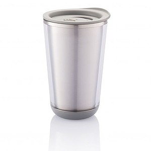 Termohrnek s objemem 350 ml, posuvným víkem, šedý, šedé doplňky - reklamní předměty