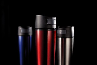 Termohrnek s víčkem, kombinace nerez, plast, stříbrný