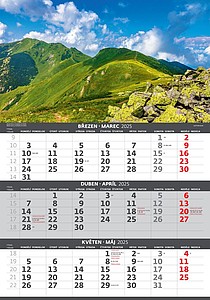 Tříměsíční nástěnný kalendář Hory 2026