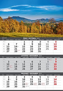 Tříměsíční nástěnný kalendář Hory 2026
