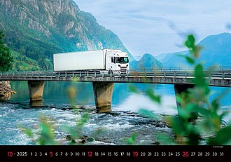 Trucks in Action 2026, nástěnný kalendář, prodloužená záda