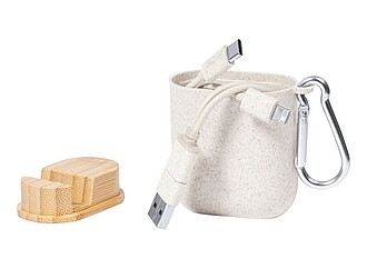 USB nabíjecí kabel v ekologickém plastovém pouzdře, přírodní