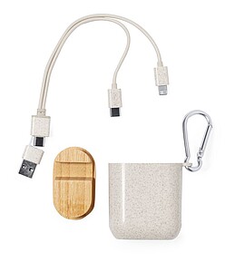 USB nabíjecí kabel v ekologickém plastovém pouzdře, přírodní