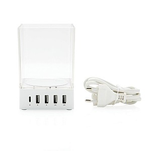 USB nabíječka se stojánkem na tužky, bílá - reklamní předměty