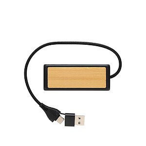 USB rozbočovač s duálním vstupem Link z RCS plastu a bambusu, černá