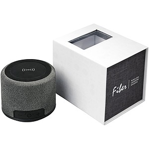 Válcový bezdrátový nabíjecí reproduktor, tmavě šedá - reklamní předměty