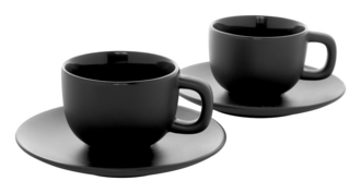 VANLION Sada 2 šálků a podšálků na cappuccino, černá