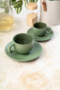 VANLION Sada 2 šálků a podšálků na cappuccino, zelená