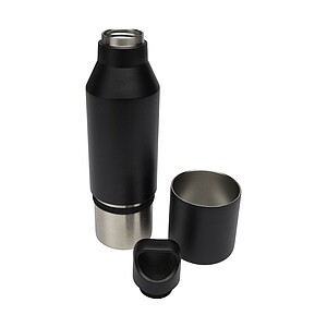 VIORA Dvoustěnná termoska s hrnkem z recyklované nerezové oceli, 600 ml, černá