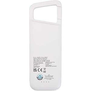 Voděodolná powerbanka z recyklovaného plastu s karabinou, kapacita 5000 mAh, 12 W, bílá