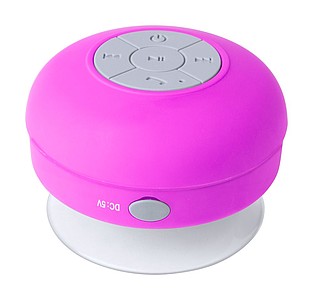Voděodolný Bluetooth reproduktor s pogumovaným povrchem a velkou přísavkou, růžová - reklamní předměty