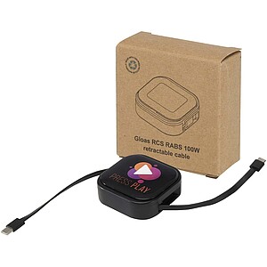 Vysouvací datový a 100W rychlonabíjecí kabel 5 v 1 z recyklovaného materiálu s nářadím na smartphone, černá