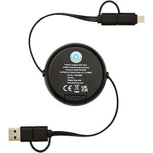 Vysouvací datový synchronizační a rychlonabíjecí 45W kabel 5 v 1 o délce 100 cm z recyklovaného plastu a hliníku, černá