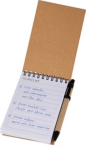 Zápisníček s kroužkovou vazbou, linkovanými listy a propiskou, černá