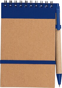 Zápisníček s kroužkovou vazbou, linkovanými listy a propiskou, modrá