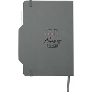 Zápisník s pevnou obálkou formátu A5 se sadou pera a tužky, šedá