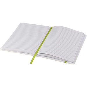 Bílý zápisník A5 s barevnou gumičkou, bílá/světle zelená