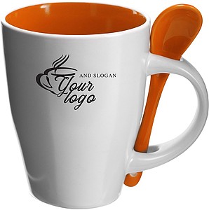 BRUNIT Kávový hrnek, 0,3 l, keramický,oranžová se lžičkou