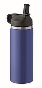 Dvoustěnná láhev na pití z recyklované nerezové oceli s integrovaným brčkem, 500ml, modrá