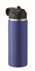Dvoustěnná láhev na pití z recyklované nerezové oceli s integrovaným brčkem, 500ml, modrá