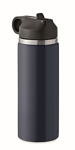 Dvoustěnná láhev na pití z recyklované nerezové oceli s integrovaným brčkem, 500ml, tmavě modrá