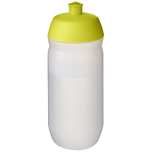 Láhev na pití 500ml, tělo je matně čiré z měkkého plastu, víčko je světle zelené