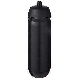 Láhev na pití 750ml, tělo je černé z pružného plastu, víčko je černé