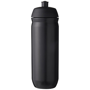 Láhev na pití 750ml, tělo je černé z pružného plastu, víčko je černé