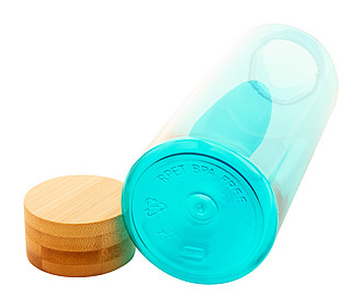 Láhev na pití z RPET s bambusovým víčkem, 500ml, světle modrá