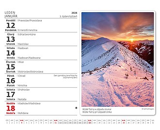 Minimax České a slovenské hory 2026, stolní kalendář