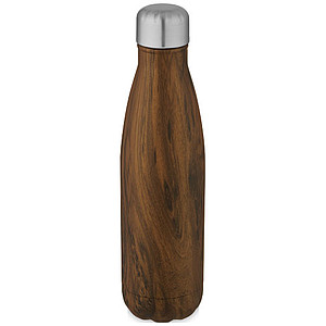 Nerezová termo láhev, 500ml, s dřevěným potiskem, tmavě hnědá