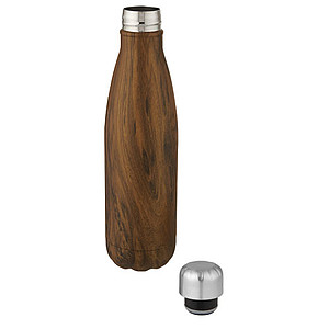 Nerezová termo láhev, 500ml, s dřevěným potiskem, tmavě hnědá