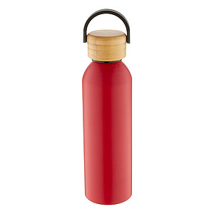 SANGAY Hliníková sportovní láhev s bambusovým víčkem, 600 ml, červená - reklamní předměty