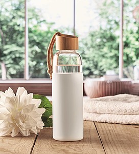 Skleněná láhev 500ml se silikonovým obalem, bílá